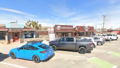 A group of cars parked in front of a store.