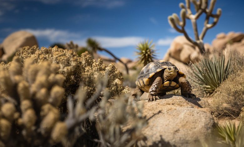 Joshua tree tortoise in joshua tree national park, california.